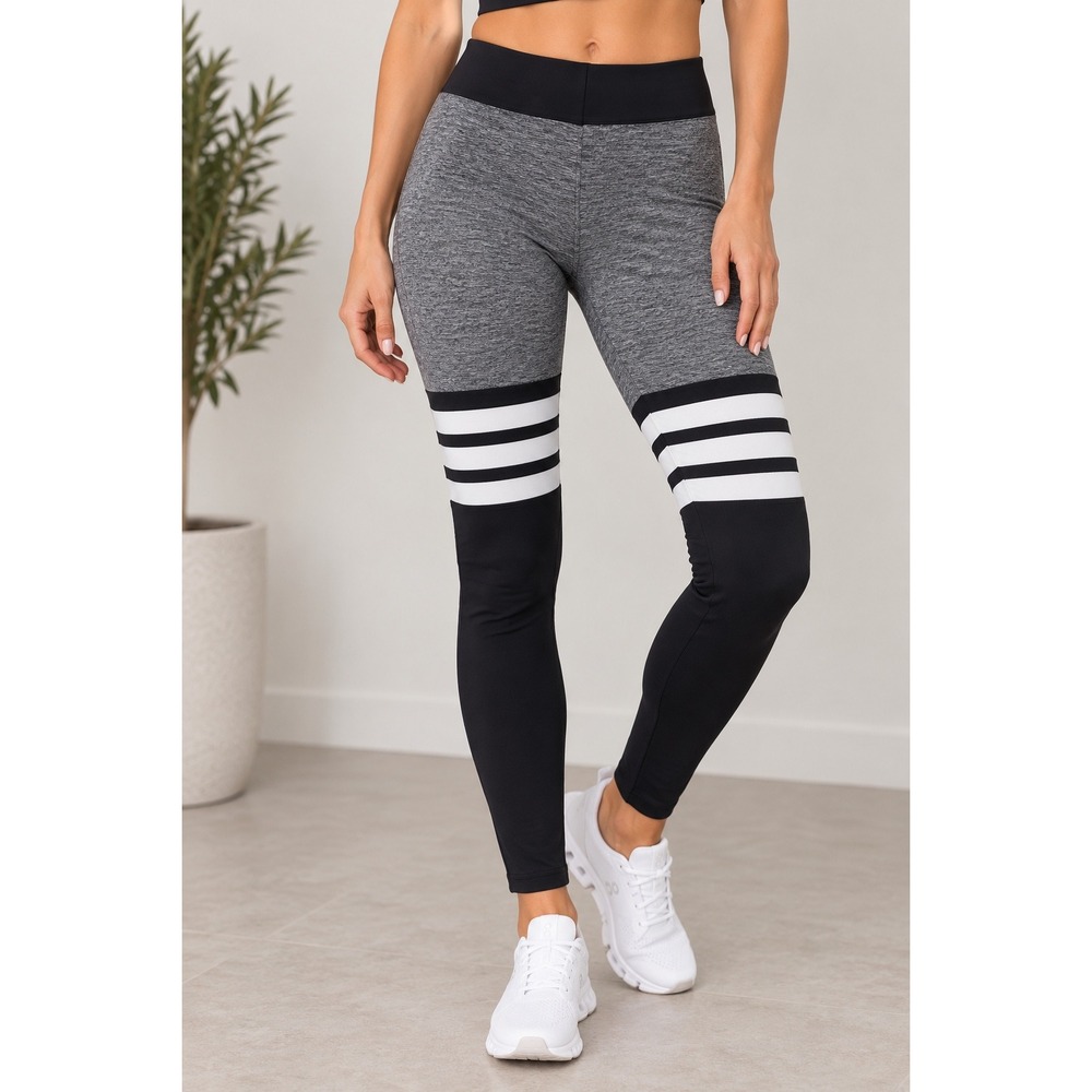 Bombshell Sportswear Thigh High Sock Leggings Gray Black Striped Activewear XS